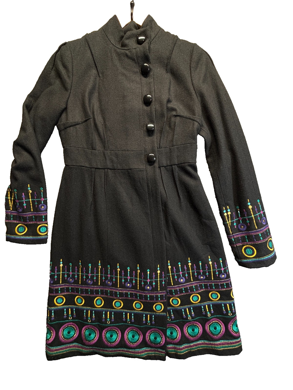 Plenty by Tracy Reese Embroidered Wool Blend Coat Black Size 6